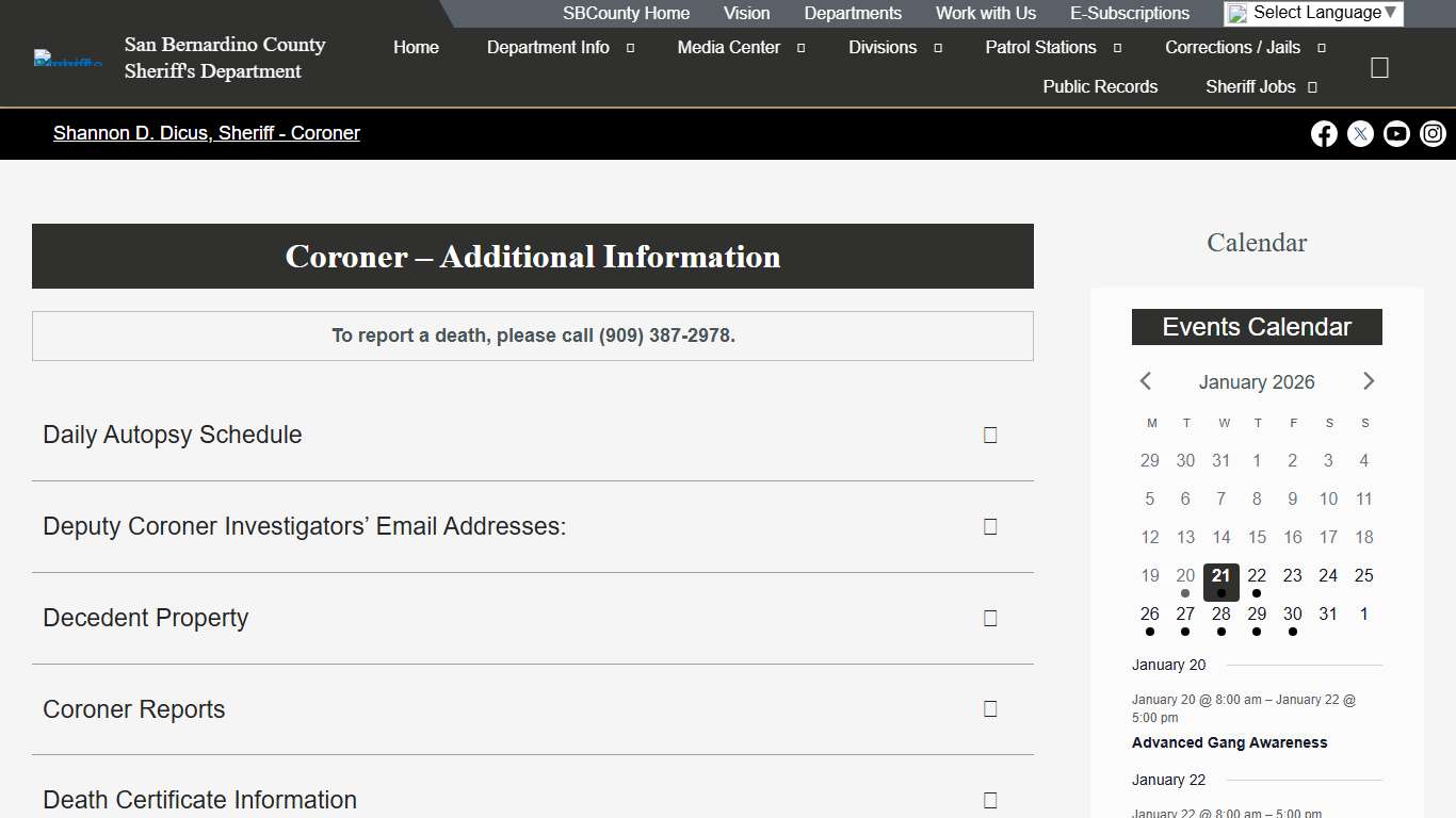 Coroner – Additional Information – San Bernardino County Sheriff's Department